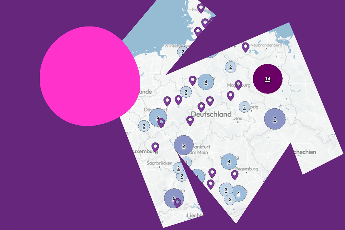 Digitale Landkarte, welche die Organisationen der Konfliktbearbeitung in Deutschland zeigt.